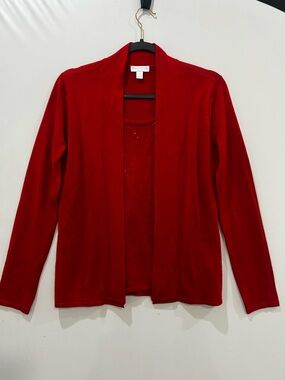 Charter Club Cardigan Womens Medium Red Petite Embellished Classic Sweater Top